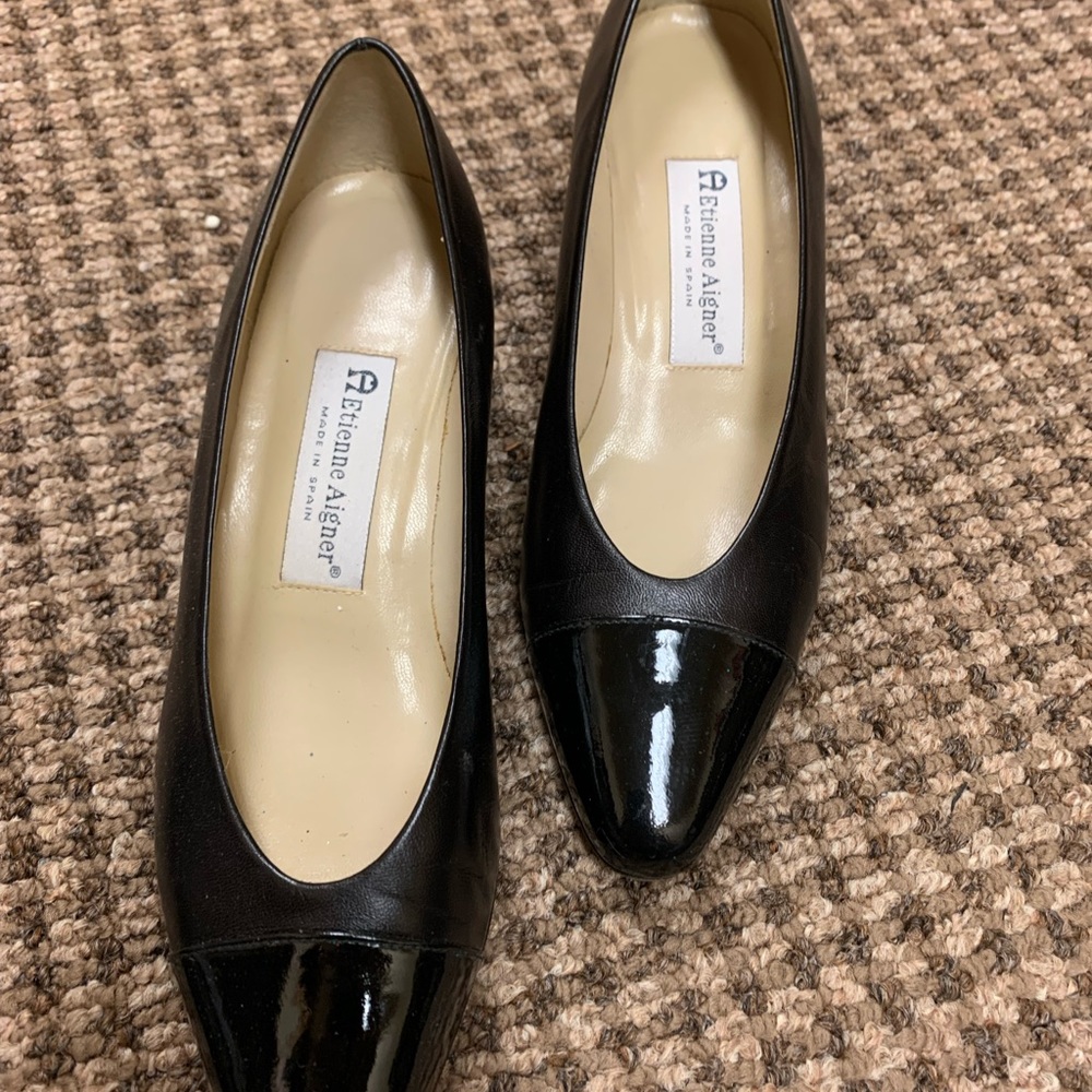 Black patent shiny wedge woman’s shoes